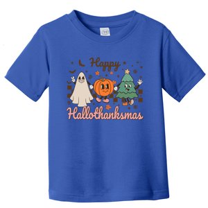 Retro Halloween Thanksgiving Christmas Happy Hallothanksmas Gift Toddler T-Shirt