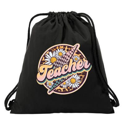 Retro Hippie Teacher Drawstring Bag