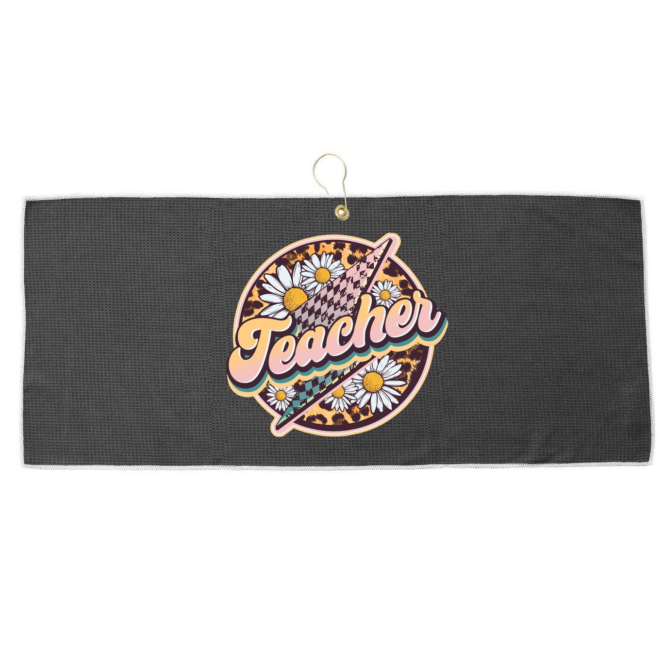 Retro Hippie Teacher Large Microfiber Waffle Golf Towel
