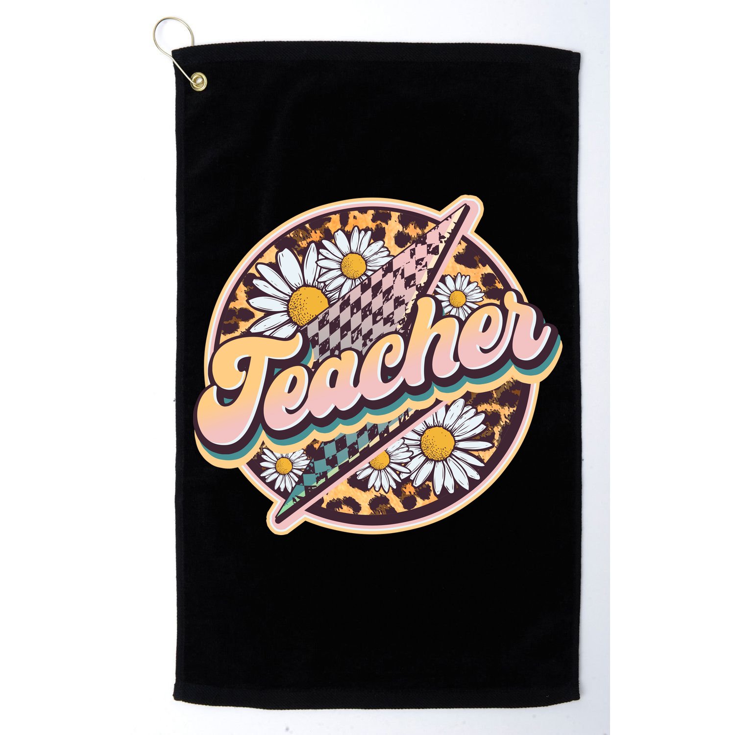 Retro Hippie Teacher Golf Towel
