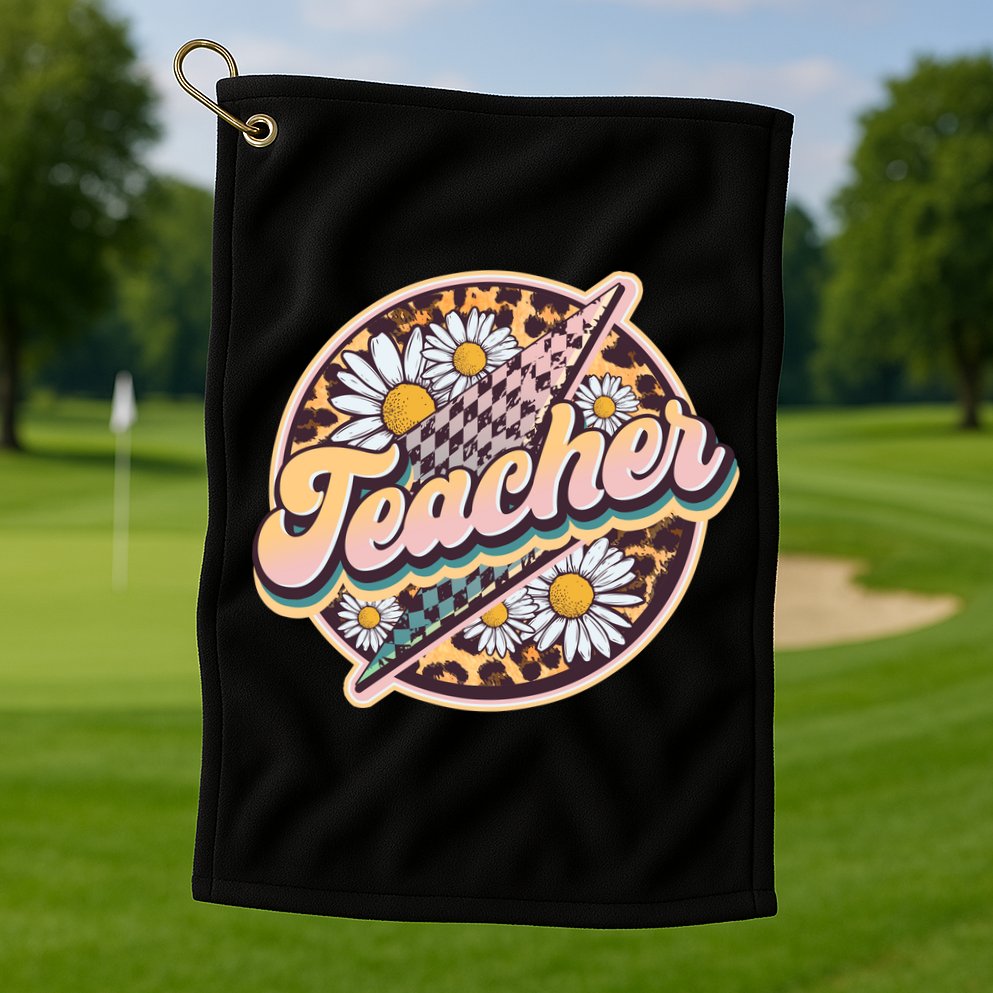 Retro Hippie Teacher Golf Towel