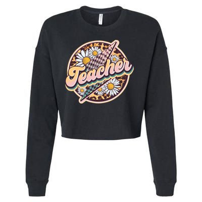Retro Hippie Teacher Cropped Pullover Crew
