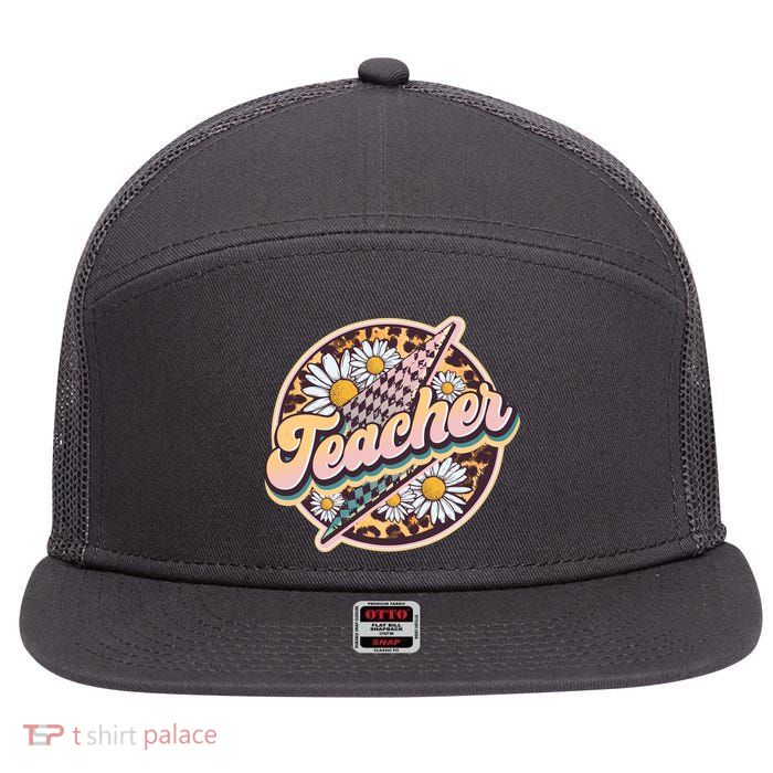 Retro Hippie Teacher 7 Panel Mesh Trucker Snapback Hat