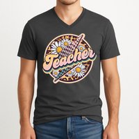 Retro Hippie Teacher V-Neck T-Shirt