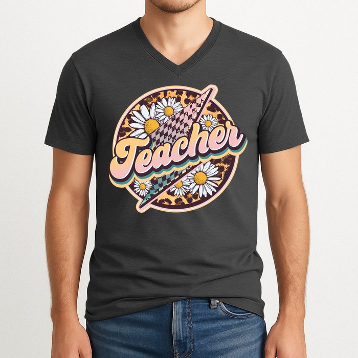 Retro Hippie Teacher V-Neck T-Shirt