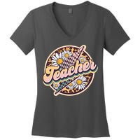 Retro Hippie Teacher Women's V-Neck T-Shirt