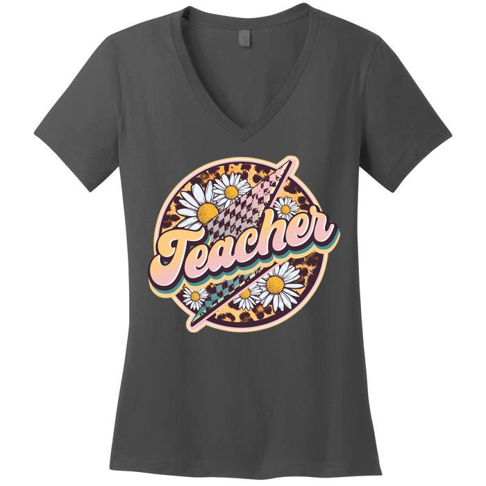 Retro Hippie Teacher Women's V-Neck T-Shirt