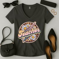 Retro Hippie Teacher Women's V-Neck T-Shirt