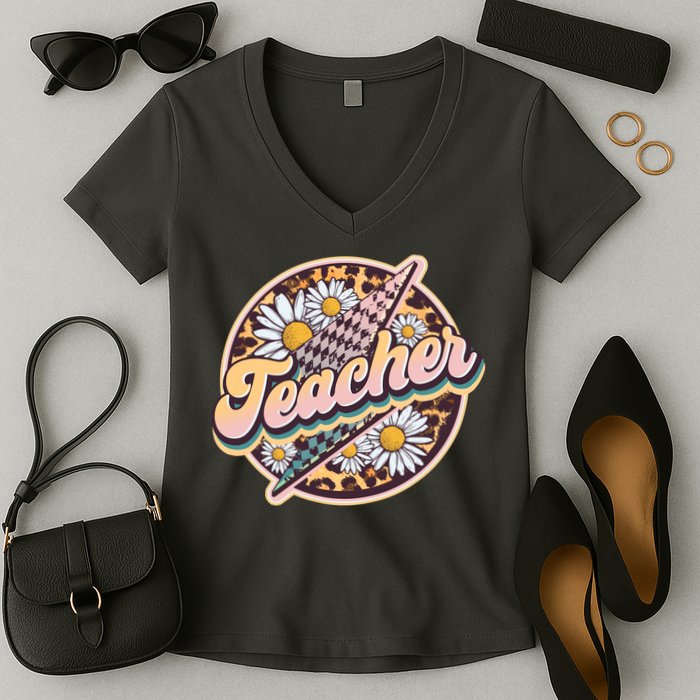 Retro Hippie Teacher Women's V-Neck T-Shirt