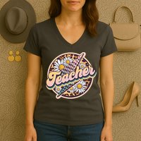 Retro Hippie Teacher Women's V-Neck T-Shirt