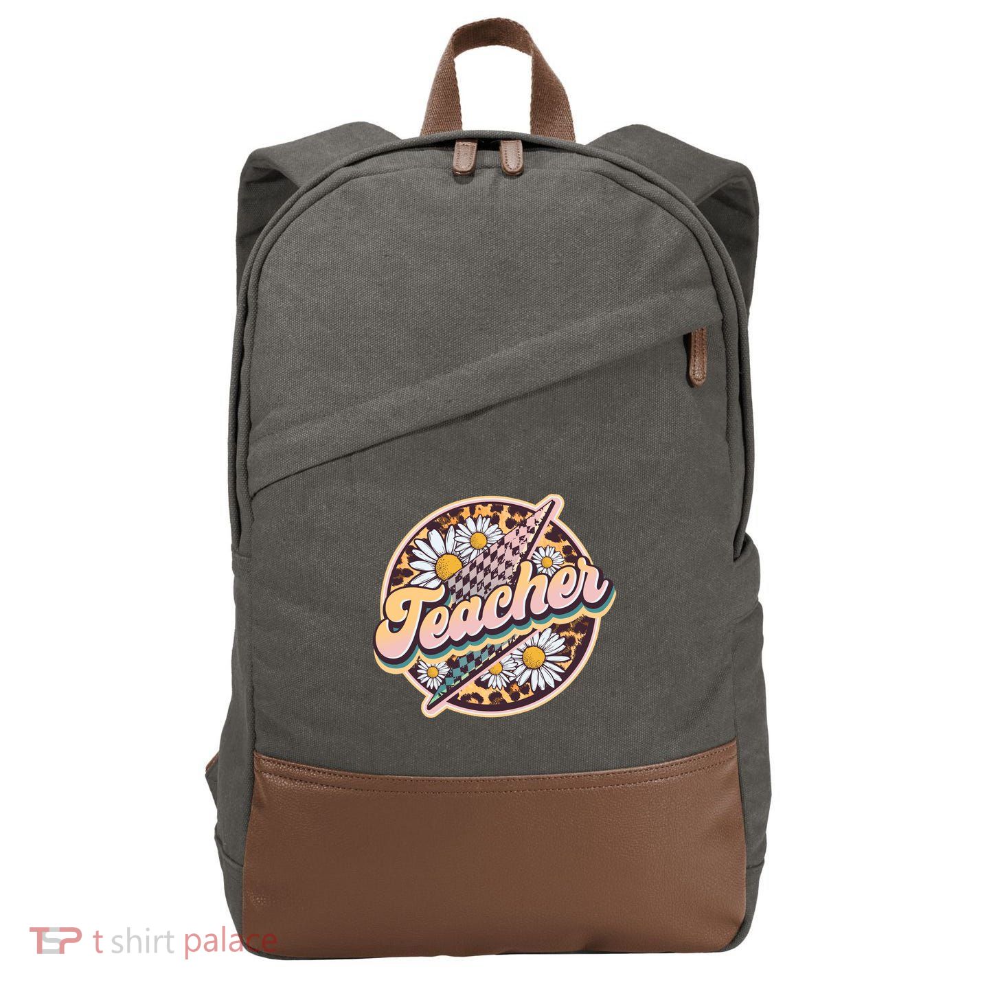 Retro Hippie Teacher Cotton Canvas Backpack