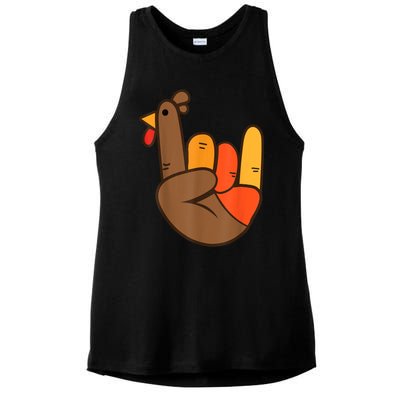 Rocker Hand Turkey Rock Funny Thanksgiving Ladies PosiCharge Tri-Blend Wicking Tank