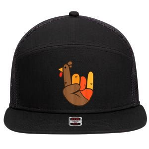 Rocker Hand Turkey Rock Funny Thanksgiving 7 Panel Mesh Trucker Snapback Hat