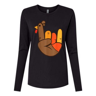 Rocker Hand Turkey Rock Funny Thanksgiving Womens Cotton Relaxed Long Sleeve T-Shirt