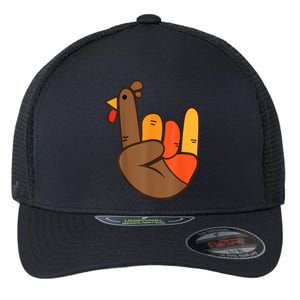 Rocker Hand Turkey Rock Funny Thanksgiving Flexfit Unipanel Trucker Cap