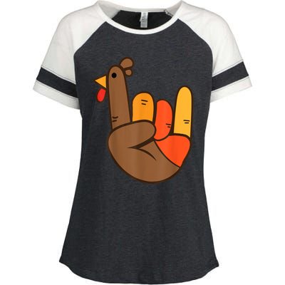 Rocker Hand Turkey Rock Funny Thanksgiving Enza Ladies Jersey Colorblock Tee