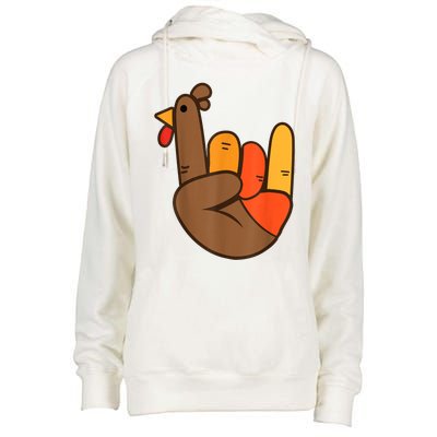 Rocker Hand Turkey Rock Funny Thanksgiving Womens Funnel Neck Pullover Hood