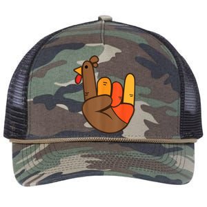 Rocker Hand Turkey Rock Funny Thanksgiving Retro Rope Trucker Hat Cap