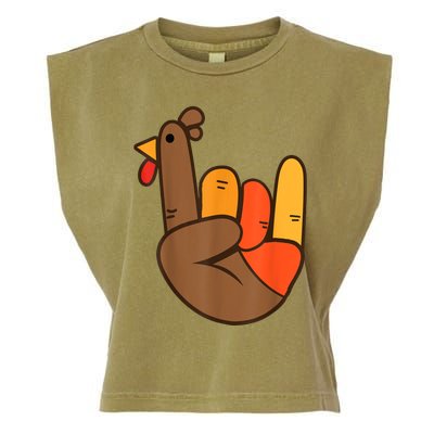 Rocker Hand Turkey Rock Funny Thanksgiving Garment-Dyed Women's Muscle Tee