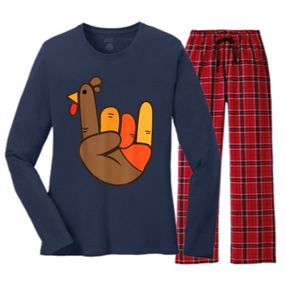 Rocker Hand Turkey Rock Funny Thanksgiving Women's Long Sleeve Flannel Pajama Set 