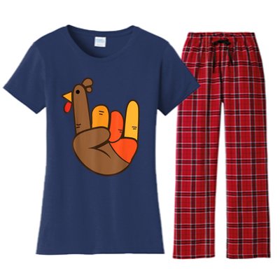 Rocker Hand Turkey Rock Funny Thanksgiving Women's Flannel Pajama Set