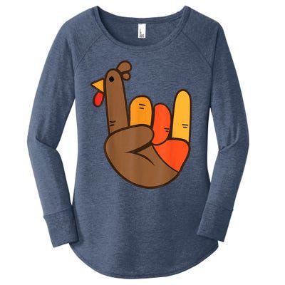 Rocker Hand Turkey Rock Funny Thanksgiving Women's Perfect Tri Tunic Long Sleeve Shirt