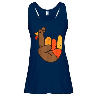 Rocker Hand Turkey Rock Funny Thanksgiving Ladies Essential Flowy Tank