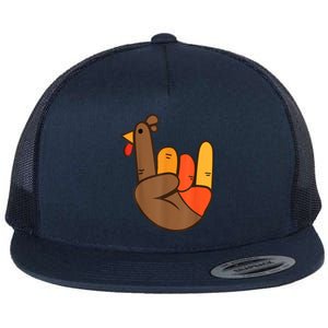 Rocker Hand Turkey Rock Funny Thanksgiving Flat Bill Trucker Hat