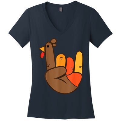 Rocker Hand Turkey Rock Funny Thanksgiving Women's V-Neck T-Shirt