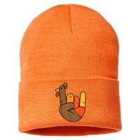 Rocker Hand Turkey Rock Funny Thanksgiving Sustainable Knit Beanie