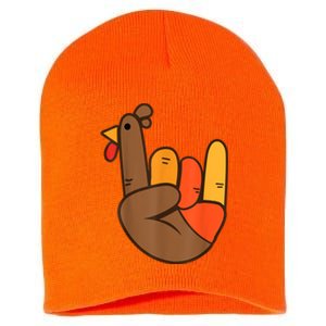 Rocker Hand Turkey Rock Funny Thanksgiving Short Acrylic Beanie