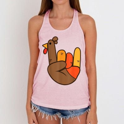 Rocker Hand Turkey Rock Funny Thanksgiving Women's Knotted Racerback Tank