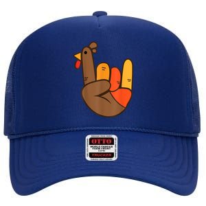 Rocker Hand Turkey Rock Funny Thanksgiving High Crown Mesh Back Trucker Hat