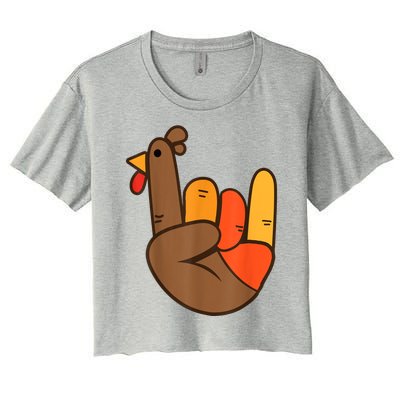 Rocker Hand Turkey Rock Funny Thanksgiving Women's Crop Top Tee