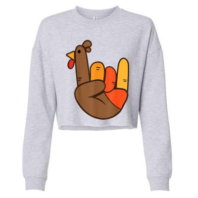 Rocker Hand Turkey Rock Funny Thanksgiving Cropped Pullover Crew