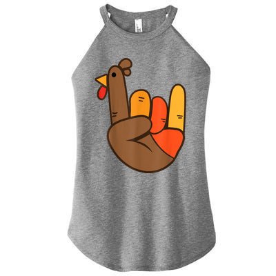 Rocker Hand Turkey Rock Funny Thanksgiving Women's Perfect Tri Rocker Tank