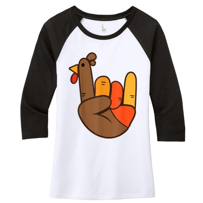 Rocker Hand Turkey Rock Funny Thanksgiving Women's Tri-Blend 3/4-Sleeve Raglan Shirt