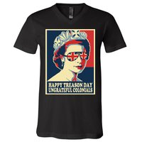 Retro Happy Treason Day 4th Of July British Colonials Flag V-Neck T-Shirt