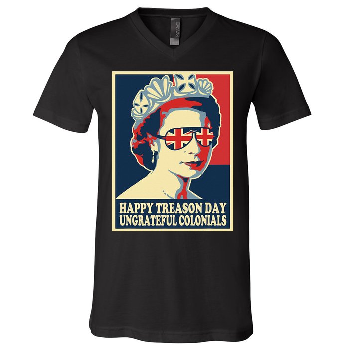 Retro Happy Treason Day 4th Of July British Colonials Flag V-Neck T-Shirt