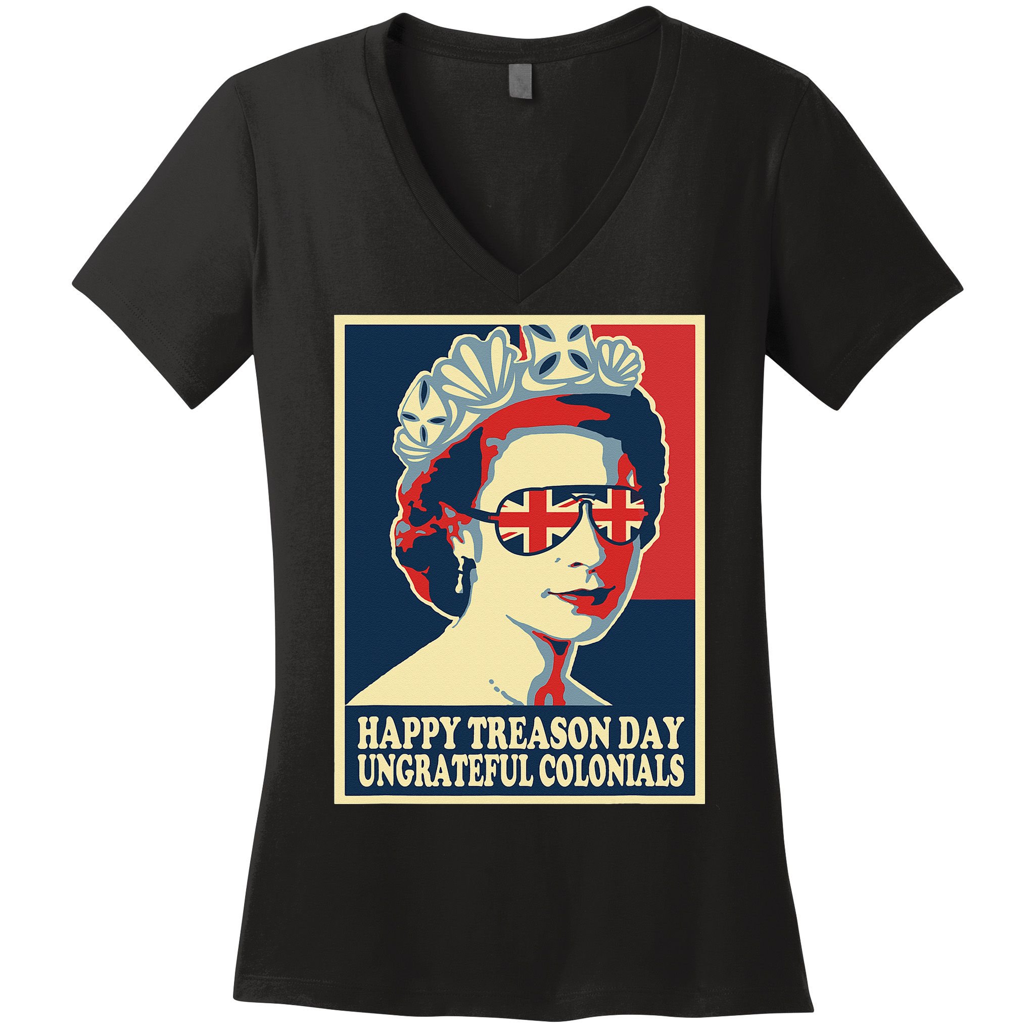 Retro Happy Treason Day 4th Of July British Colonials Flag Women's V-Neck T-Shirt