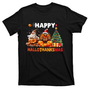 Retro Halloween Thanksgiving Christmas Happy Hallothanksmas T-Shirt