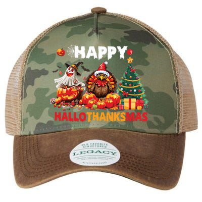 Retro Halloween Thanksgiving Christmas Happy Hallothanksmas Legacy Tie Dye Trucker Hat