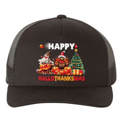 Retro Halloween Thanksgiving Christmas Happy Hallothanksmas Yupoong Adult 5-Panel Trucker Hat