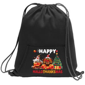 Retro Halloween Thanksgiving Christmas Happy Hallothanksmas Sweatshirt Cinch Pack Bag