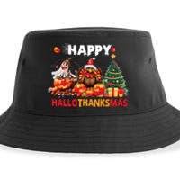 Retro Halloween Thanksgiving Christmas Happy Hallothanksmas Sustainable Bucket Hat