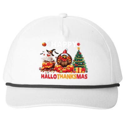 Retro Halloween Thanksgiving Christmas Happy Hallothanksmas Snapback Five-Panel Rope Hat