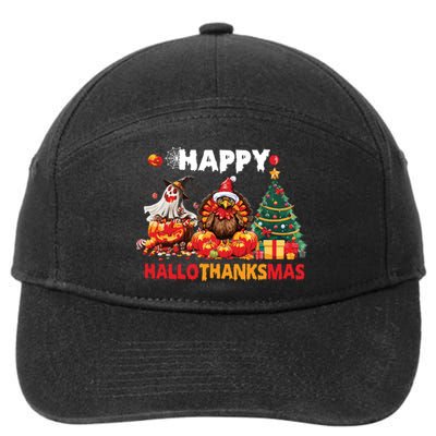 Retro Halloween Thanksgiving Christmas Happy Hallothanksmas 7-Panel Snapback Hat