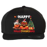 Retro Halloween Thanksgiving Christmas Happy Hallothanksmas Wool Snapback Cap