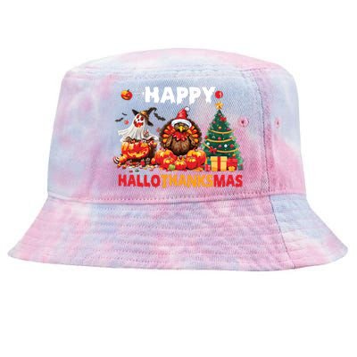 Retro Halloween Thanksgiving Christmas Happy Hallothanksmas Tie-Dyed Bucket Hat