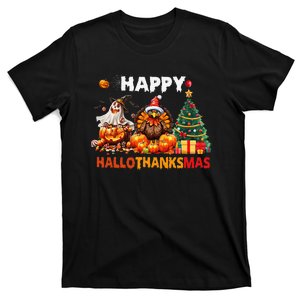 Retro Halloween Thanksgiving Christmas Happy Hallothanksmas Gift T-Shirt